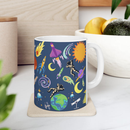 Outerspace Encounters Blue Ceramic Mug 11oz