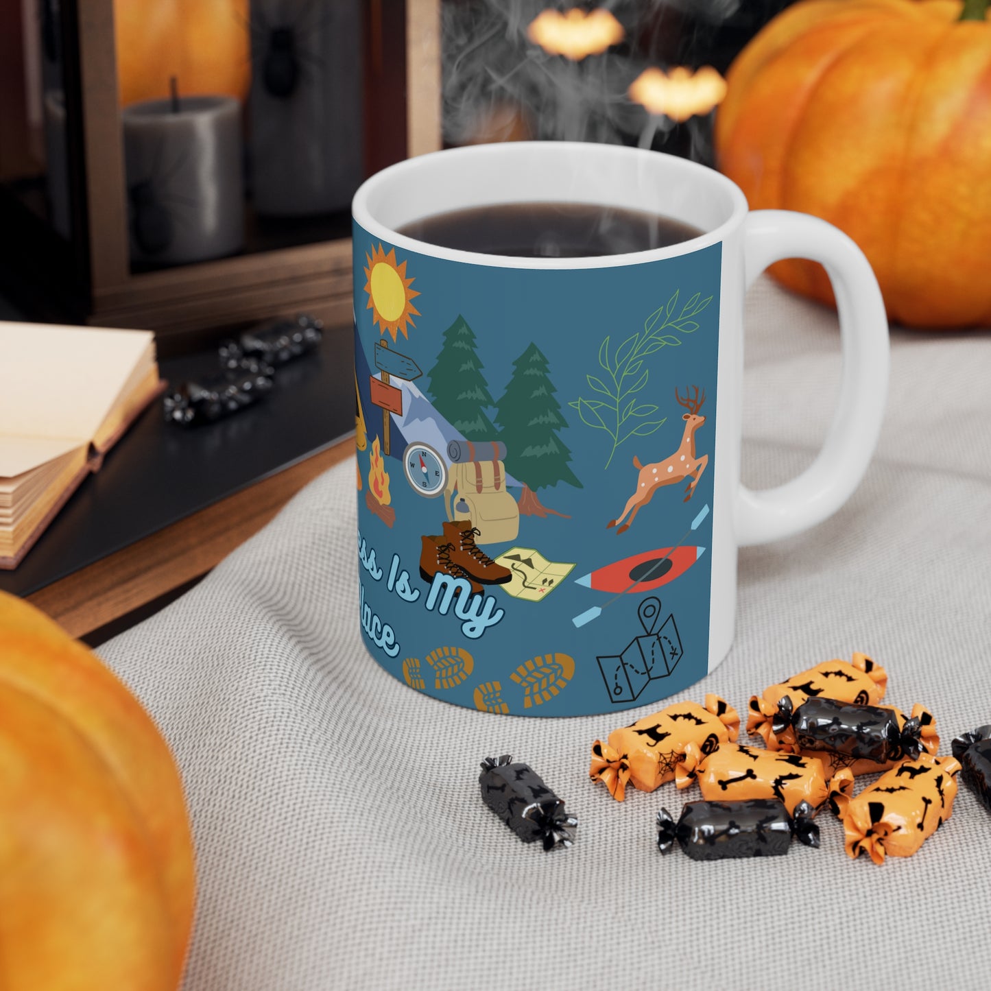 The Wilderness Is My Happy Place Blue Ceramic Mug 11oz