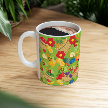 Fruitful and Delicious Green ground Ceramic Mug 11oz