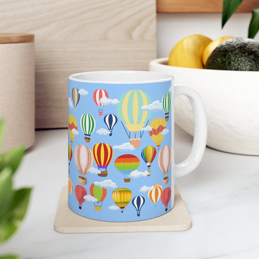 Hot Air Balloons Blue Ground Ceramic Mug 11oz