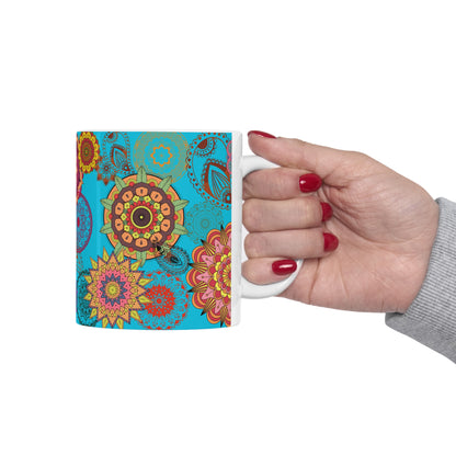 Paisley Floral Turq Ceramic Mug 11oz