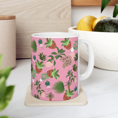 Plants and Doodles Pink Ceramic Mug 11oz