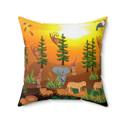 African Safari Spun Polyester Square Pillow