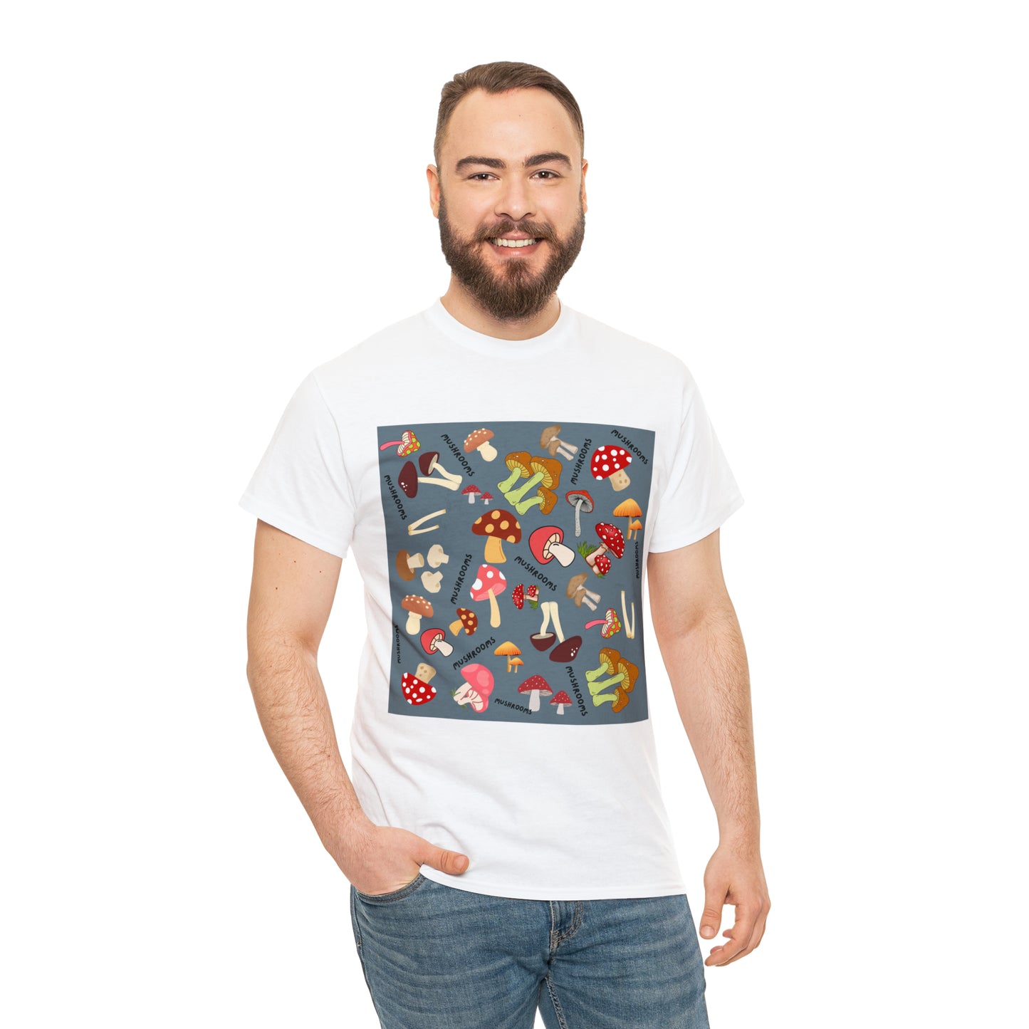 Mushrooms Grey Ground Unisex Heavy Cotton Tee