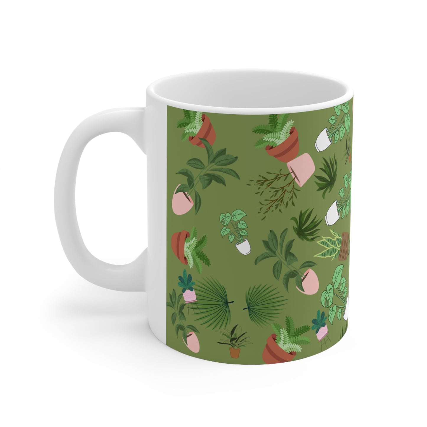 Plants and Doodles Green Ceramic Mug 11oz