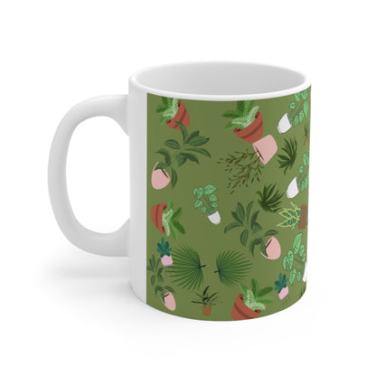 Plants and Doodles Green Ceramic Mug 11oz