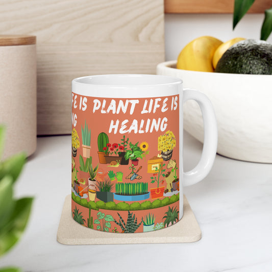 Plant Life Is Healing Orange Ground Ceramic Mug 11oz