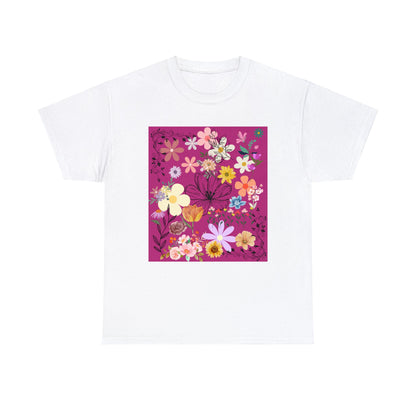 Floral Menagerie Fushia ground Unisex Heavy Cotton Tee