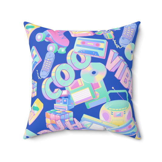 Retro Vibes Blue Spun Polyester Square Pillow