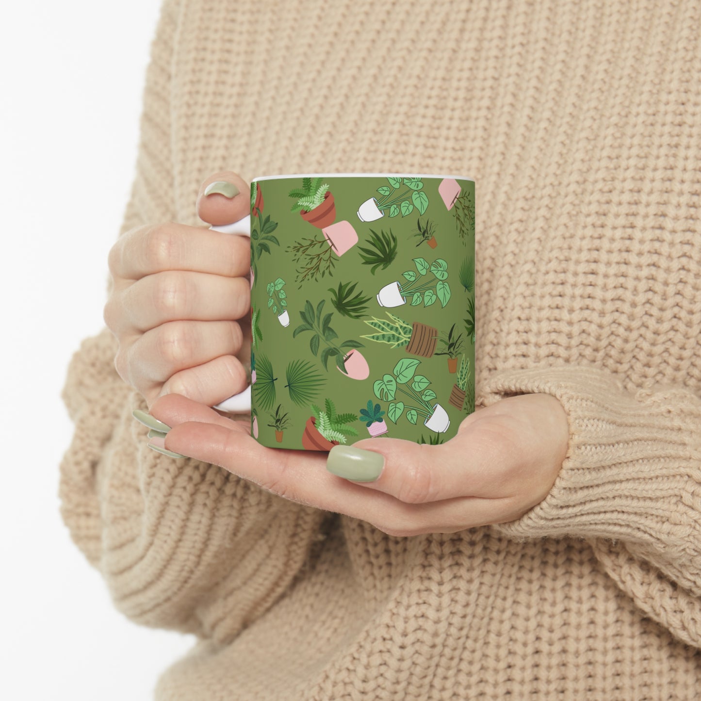 Plants and Doodles Green Ceramic Mug 11oz