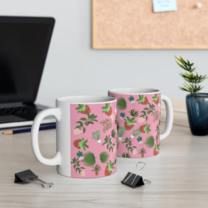 Plants and Doodles Pink Ceramic Mug 11oz