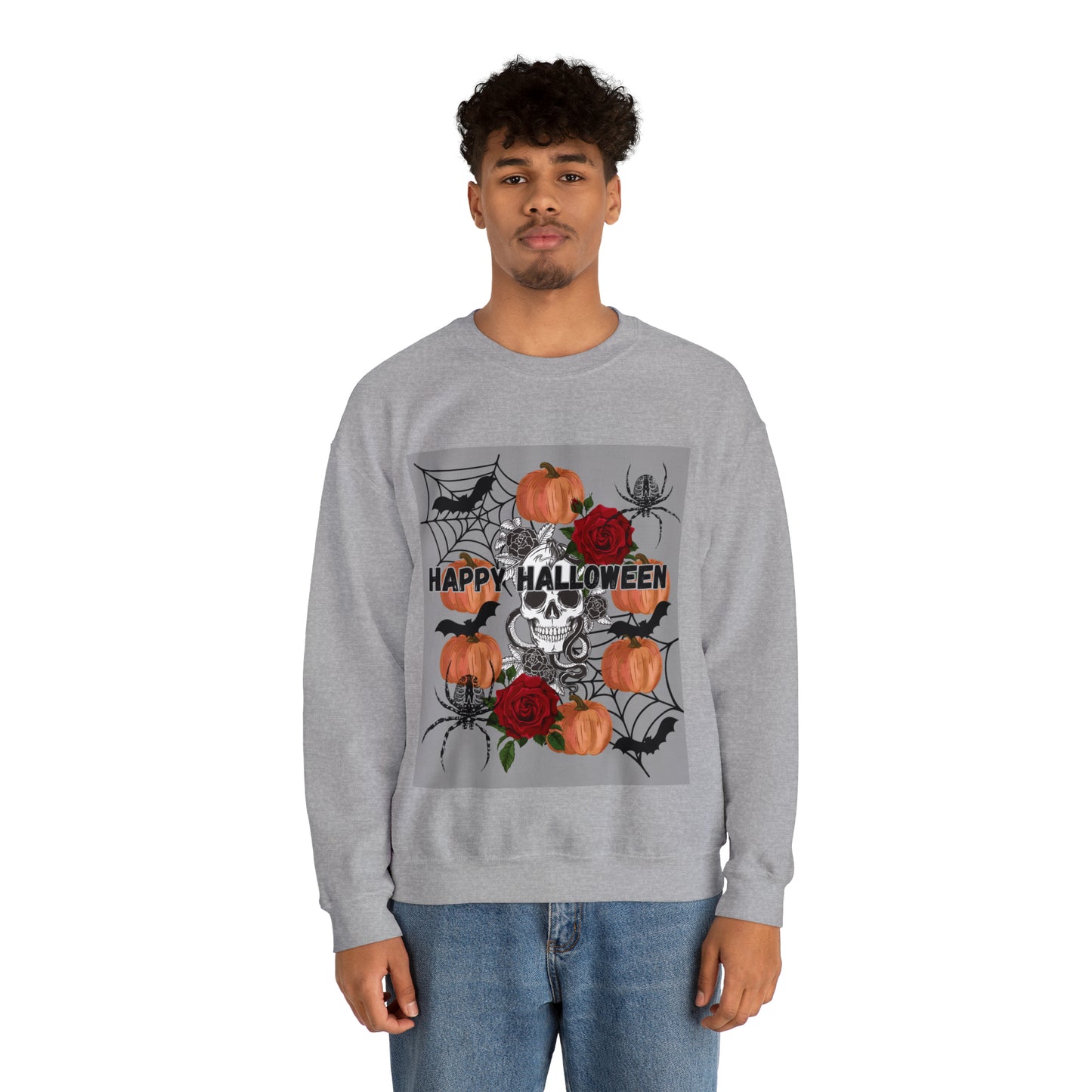 Happy Halloween Grey Ground Unisex Heavy Blend™ Crewneck Sweatshirt