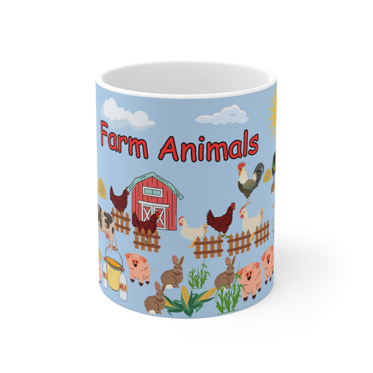 Farm Animals Blue Ceramic Mug 11oz