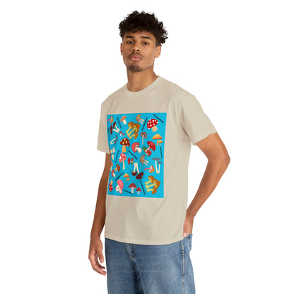 Mushrooms Turq Ground Unisex Heavy Cotton Tee