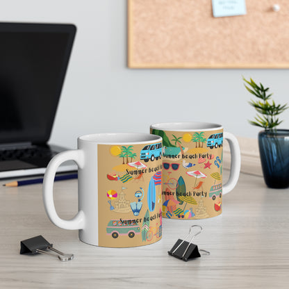 Summer Beach Party Beige Ceramic Mug 11oz