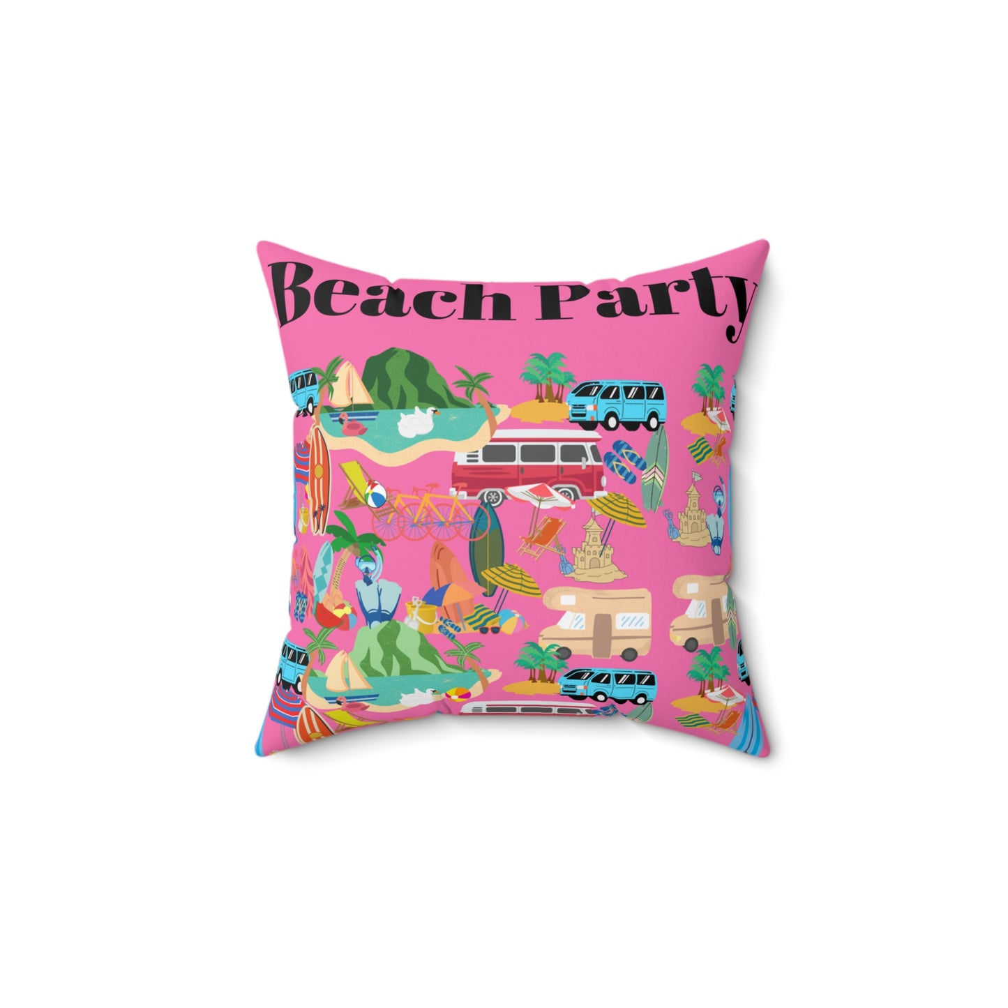 Beach Party Pink Spun Polyester Square Pillow