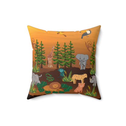 African Safari Spun Polyester Square Pillow