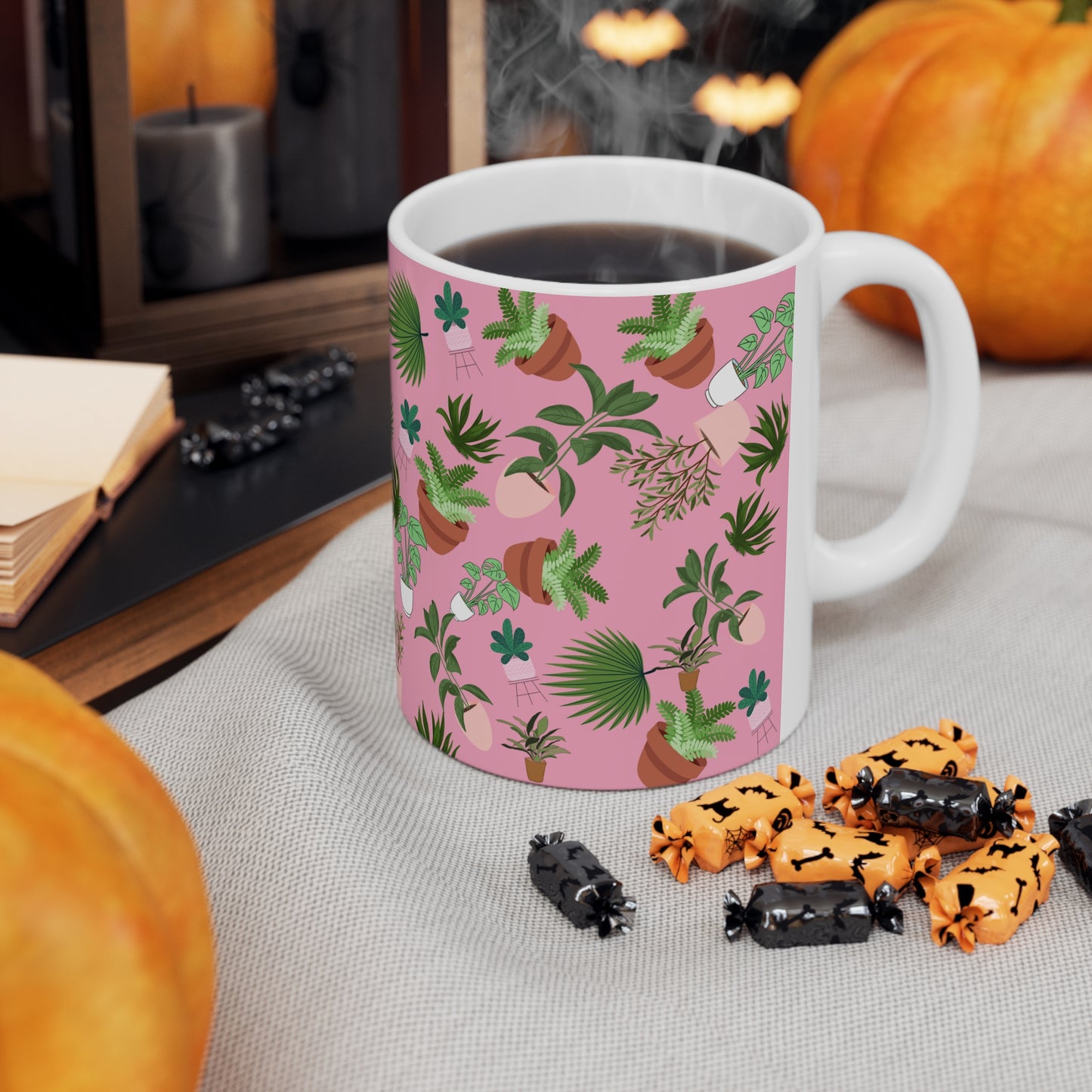 Plants and Doodles Pink Ceramic Mug 11oz