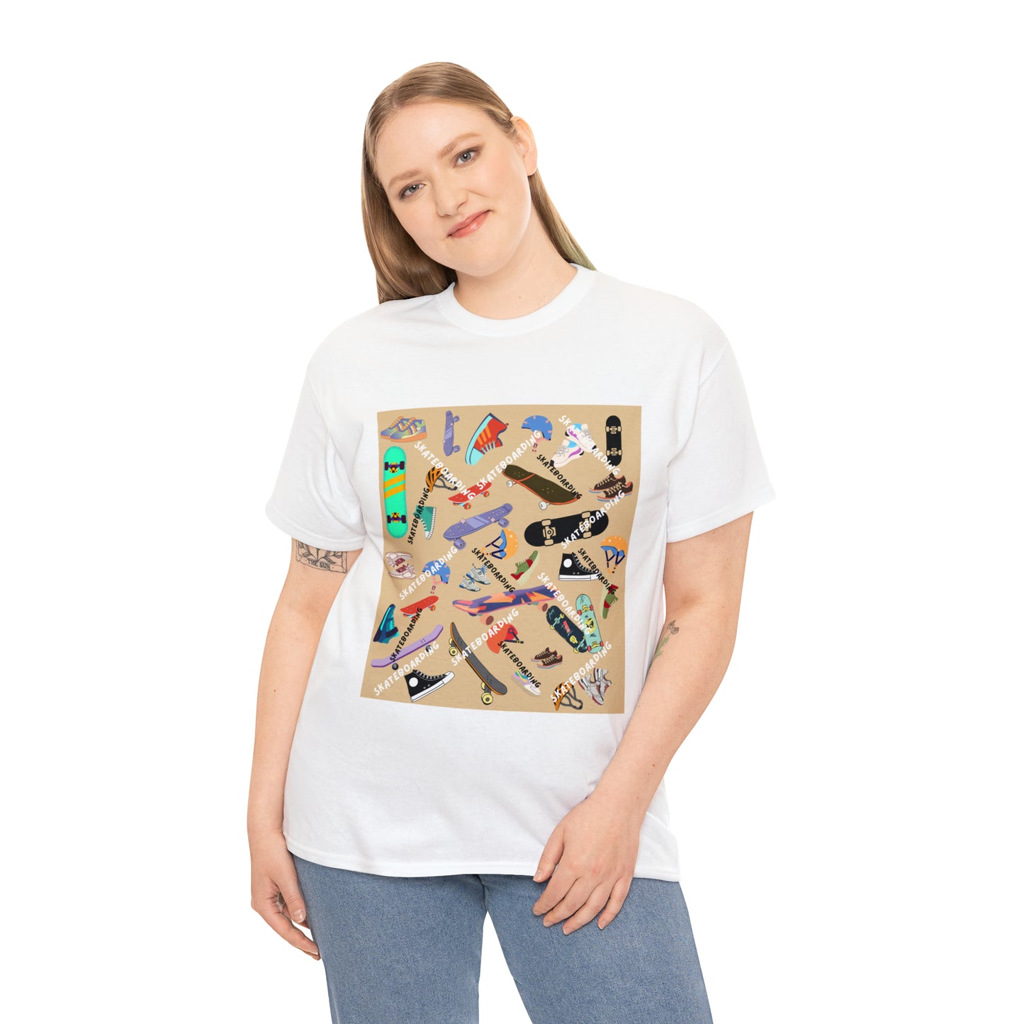 Skateboarding Beige Ground Unisex Heavy Cotton Tee