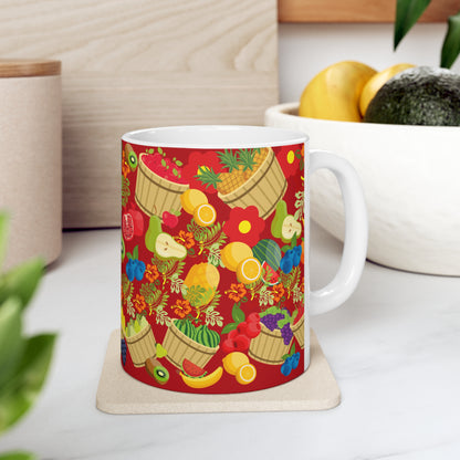 Fruitful and Delicious Red Ground Ceramic Mug 11oz