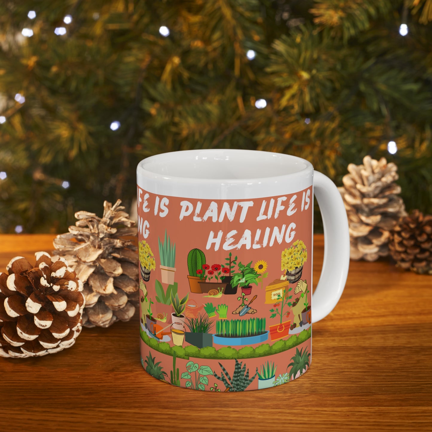 Plant Life Is Healing Orange Ground Ceramic Mug 11oz