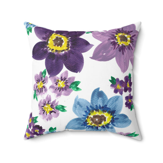 Purple Floral Spun Polyester Square Pillow