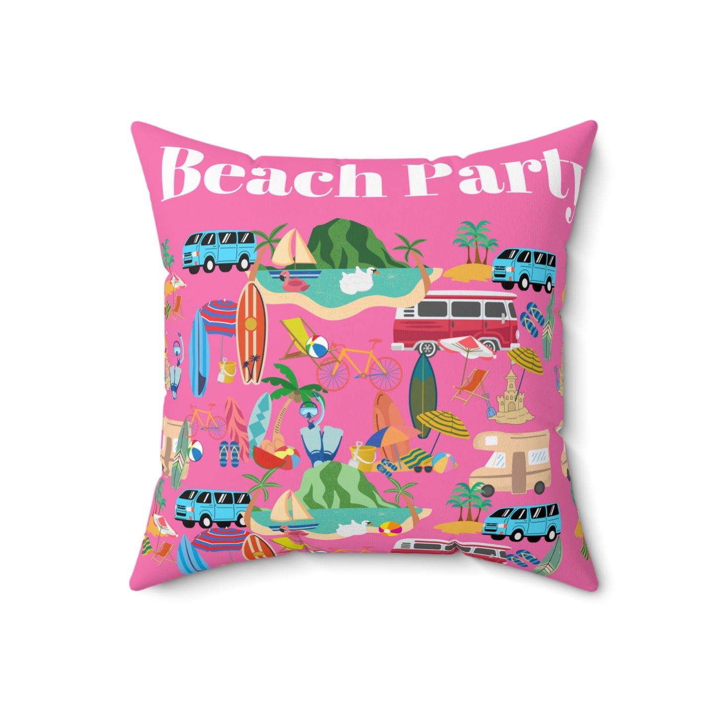 Beach Party Pink Spun Polyester Square Pillow