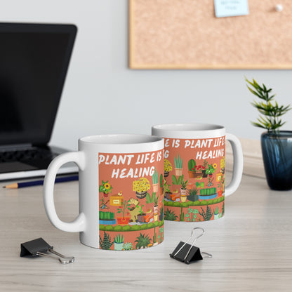 Plant Life Is Healing Orange Ground Ceramic Mug 11oz