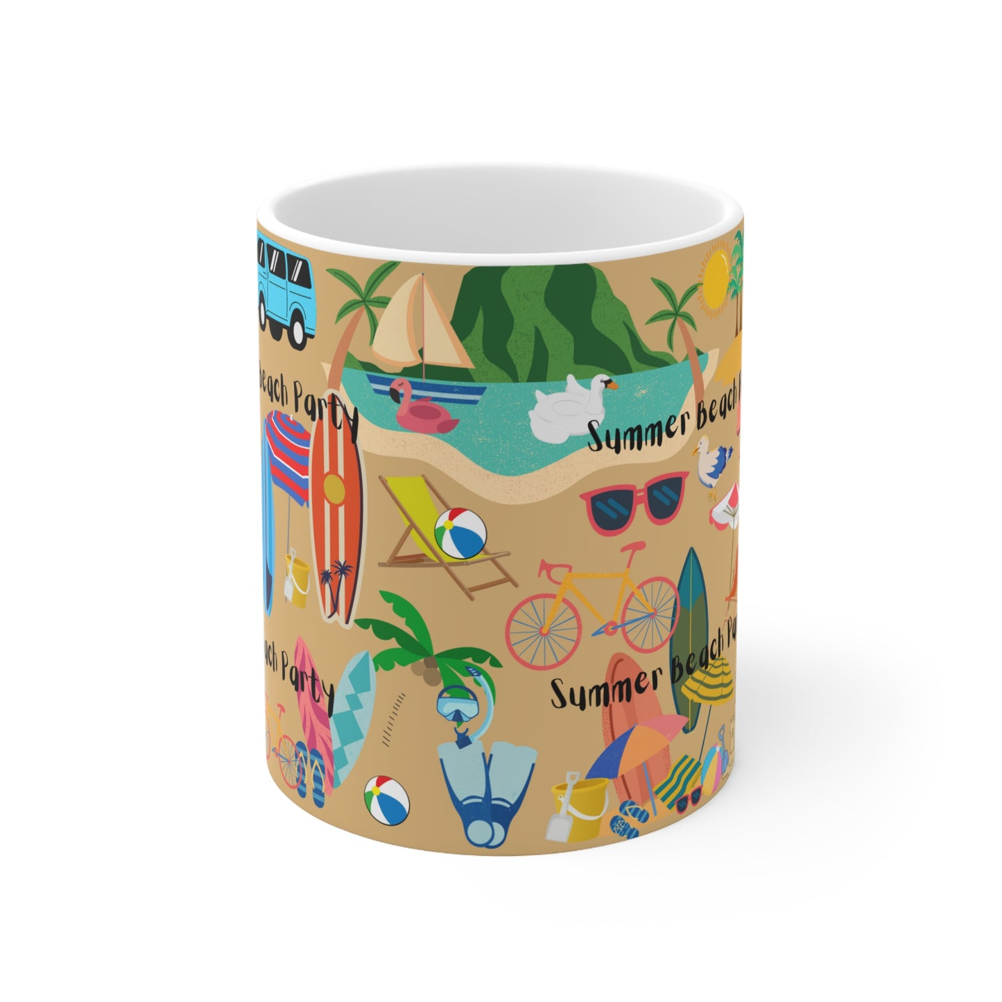 Summer Beach Party Beige Ceramic Mug 11oz