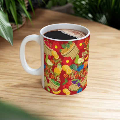 Fruitful and Delicious Red Ground Ceramic Mug 11oz