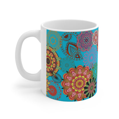 Paisley Floral Turq Ceramic Mug 11oz