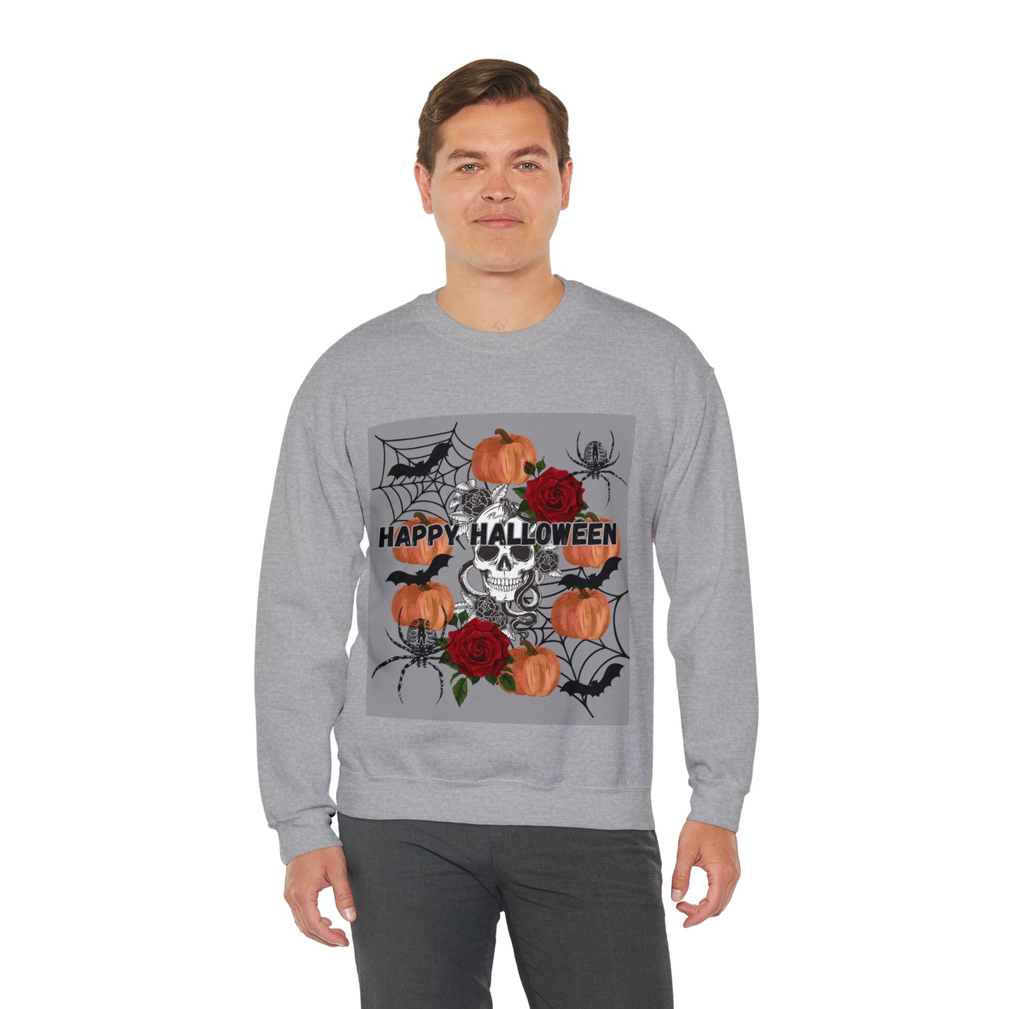 Happy Halloween Grey Ground Unisex Heavy Blend™ Crewneck Sweatshirt