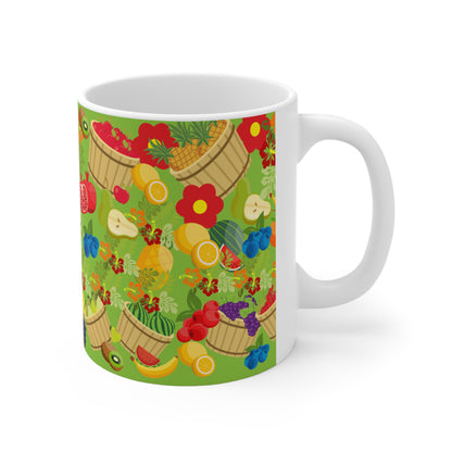 Fruitful and Delicious Green ground Ceramic Mug 11oz