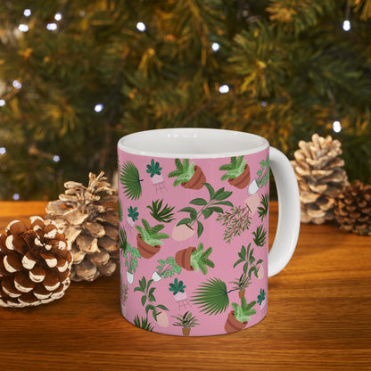 Plants and Doodles Pink Ceramic Mug 11oz