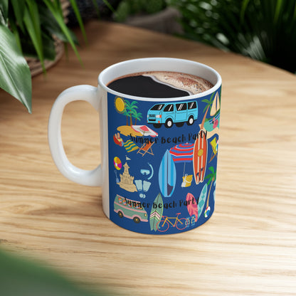 Summer Beach Party Navy Ceramic Mug 11oz